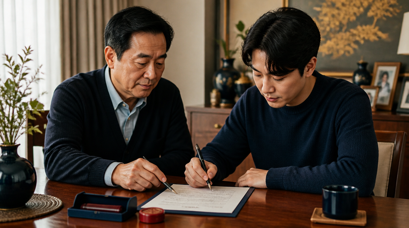 부모와 자녀가 차용증을 함께 검토하는 모습