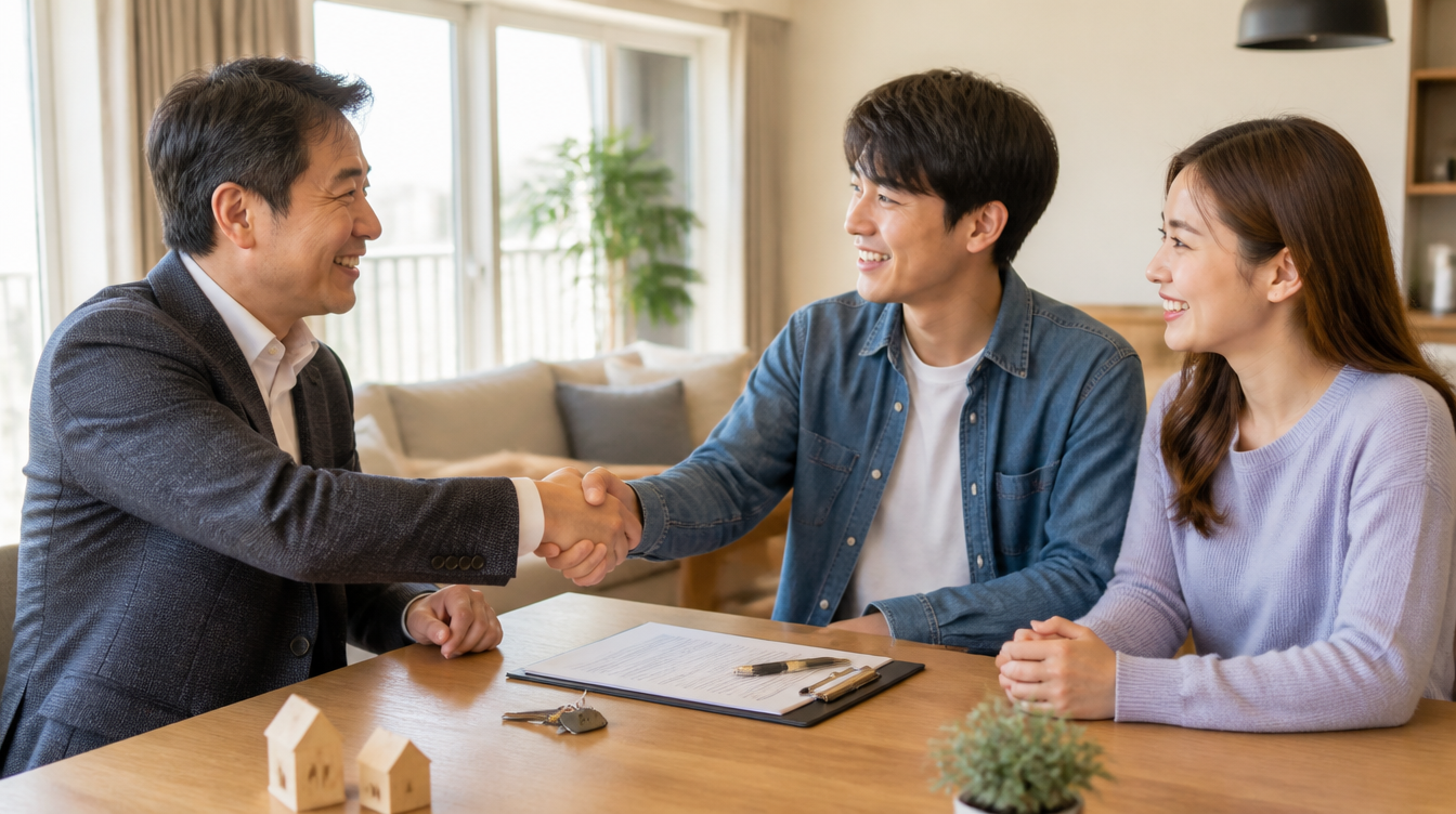 상생임대 — 임대인과 임차인이 계약 후 악수하는 모습