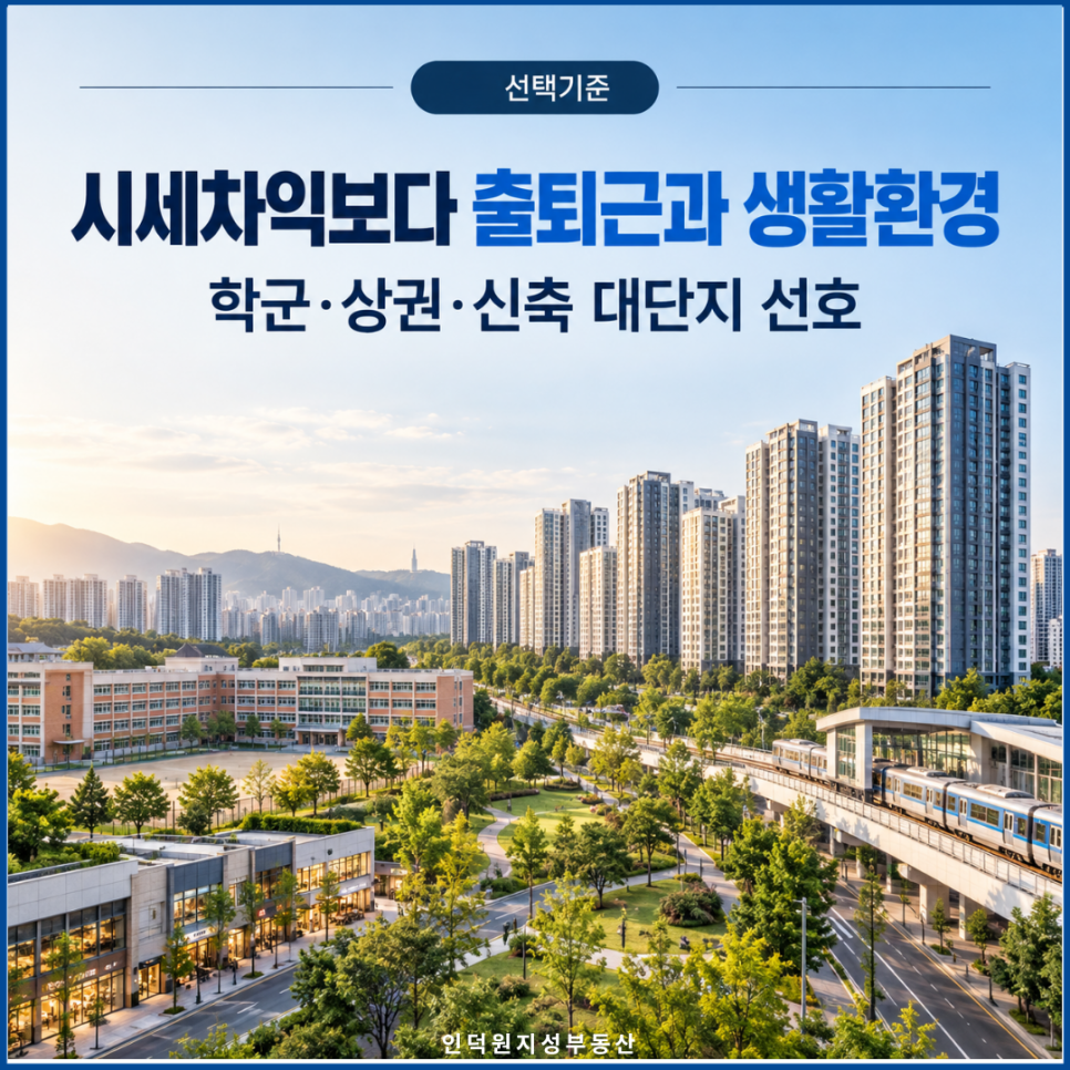 시세차익보다 출퇴근과 생활환경 — 학군·상권·신축 대단지 선호