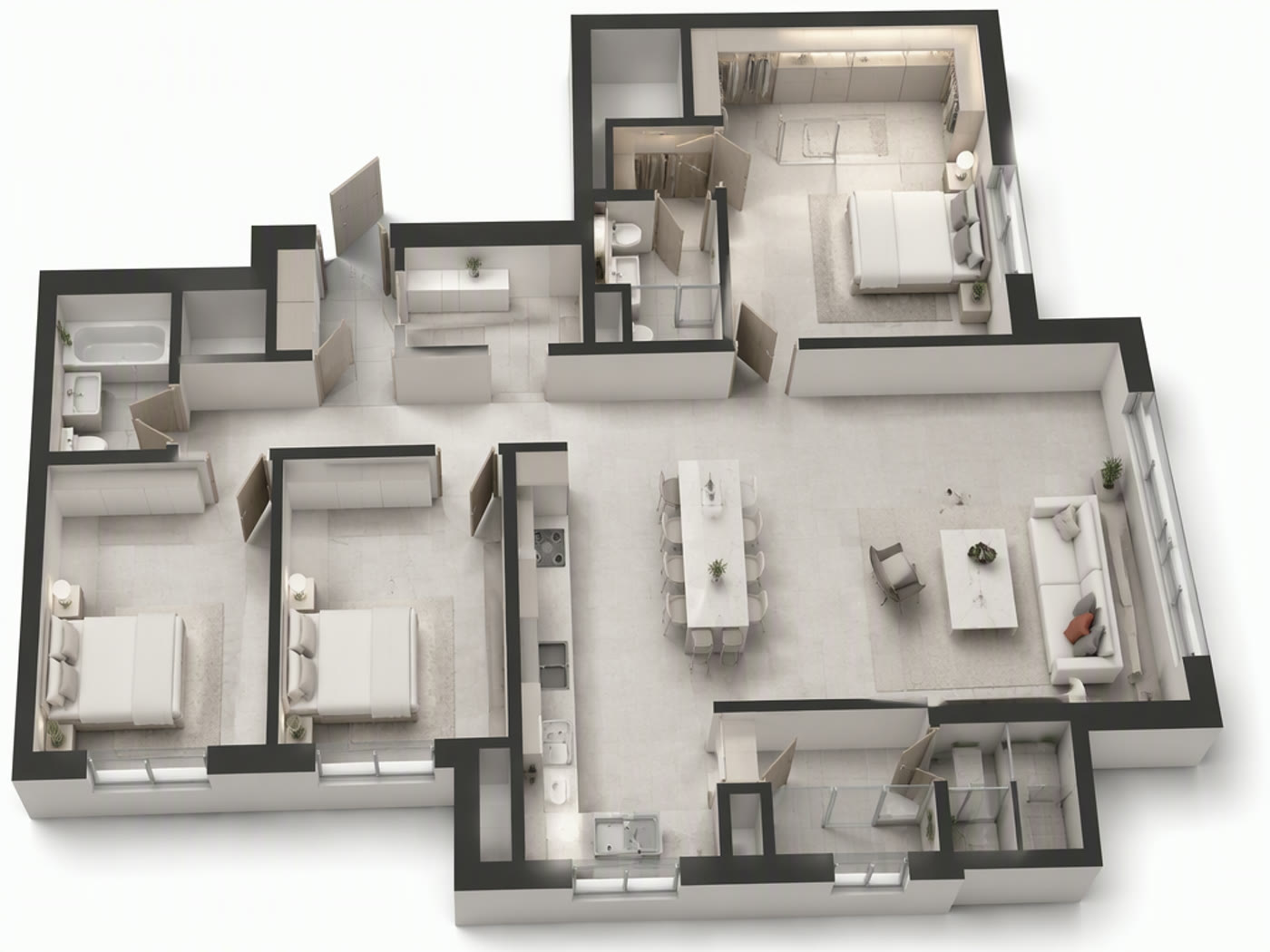 84B 타입 3D 단위세대 — 오픈 LDK, 안방 대형 드레스룸